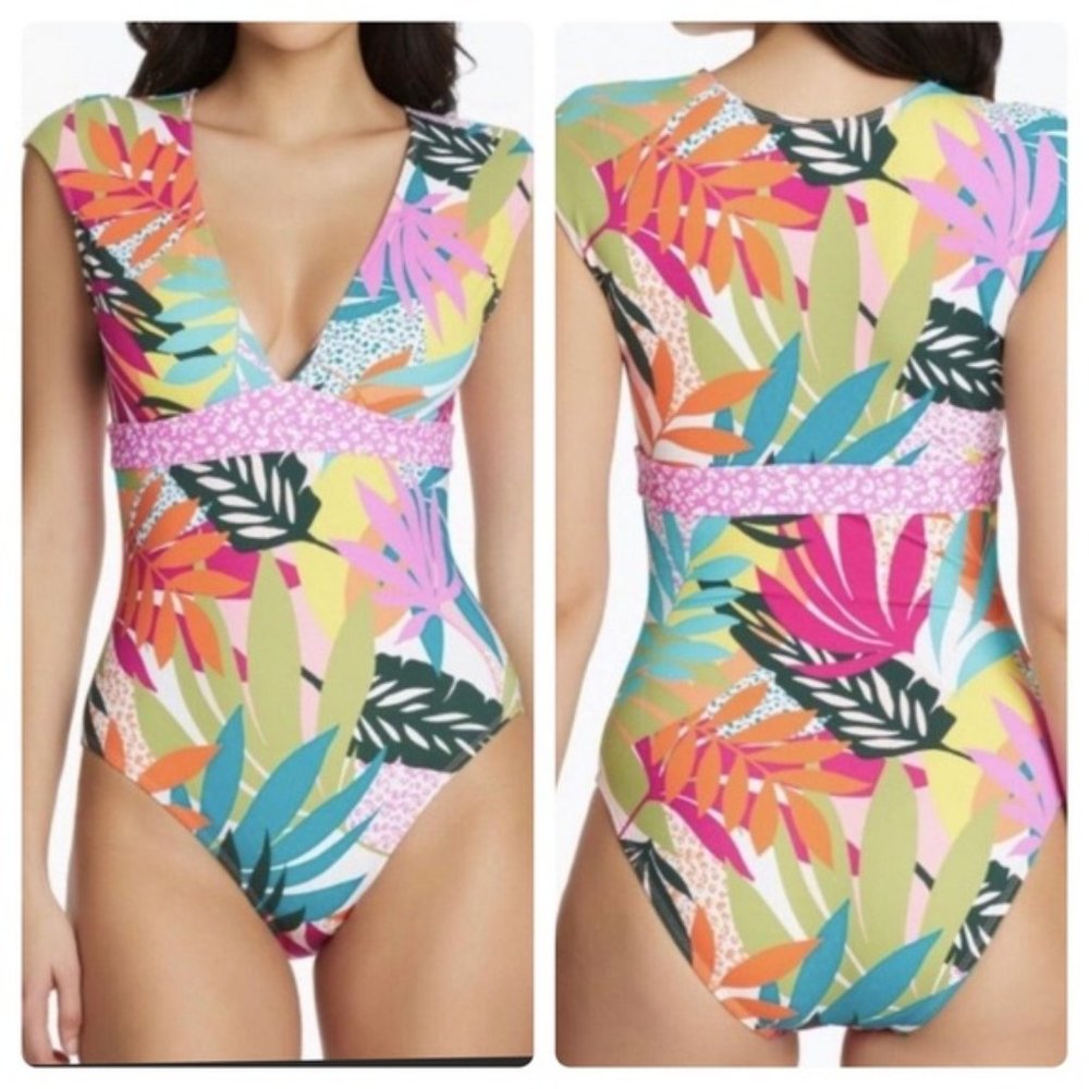 NWT! Bleu Rod Beattie Multi Color Tropical Cap Sleeve One Piece Swimsuit NEW!